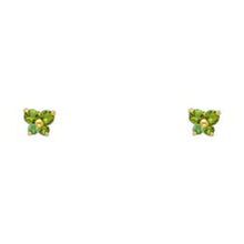 Load image into Gallery viewer, 14k Yellow Gold Butterfly Emerald CZ May Birth Stone Stud Earrings With Screw Back