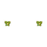 14k Yellow Gold Butterfly Emerald CZ May Birth Stone Stud Earrings With Screw Back