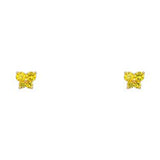 14k Yellow Gold Butterfly Topaz CZ November Birth Stone Stud Earrings With Screw Back