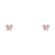 Load image into Gallery viewer, 14k Yellow Gold Butterfly Pink CZ October Birth Stone Stud Earrings With Screw Back