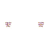14k Yellow Gold Butterfly Pink CZ October Birth Stone Stud Earrings With Screw Back