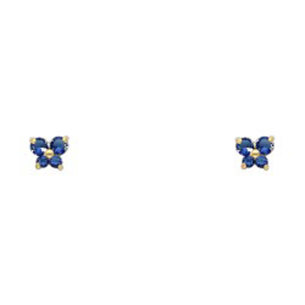 14k Yellow Gold Butterfly Blue Sapphire CZ September Birth Stone Stud Earrings With Screw Back