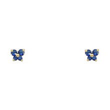 Load image into Gallery viewer, 14k Yellow Gold Butterfly Blue Sapphire CZ September Birth Stone Stud Earrings With Screw Back