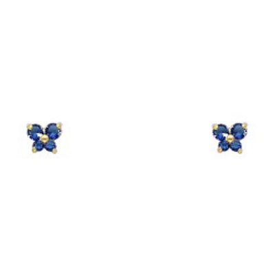 14k Yellow Gold Butterfly Blue Sapphire CZ September Birth Stone Stud Earrings With Screw Back