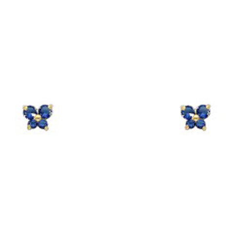14k Yellow Gold Butterfly Blue Sapphire CZ September Birth Stone Stud Earrings With Screw Back