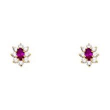 Load image into Gallery viewer, 14k Yellow Gold Flower With Ruby And CZ Assorted Stud Earrings With Screw Back