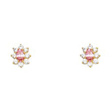Load image into Gallery viewer, 14k Yellow Gold Flower With Pink And CZ Assorted Stud Earrings With Screw Back