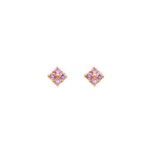 Load image into Gallery viewer, 14K Yellow Gold 6mm Flower Pink CZ Stud Earrings - Screw Back