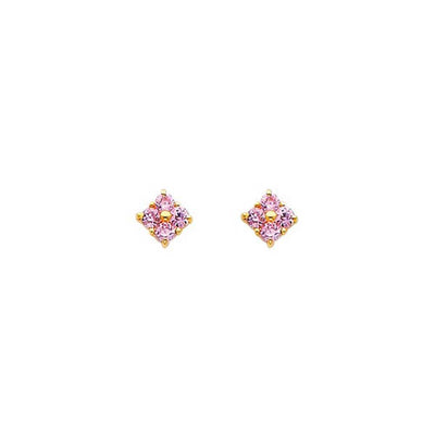 14K Yellow Gold 6mm Flower Pink CZ Stud Earrings - Screw Back