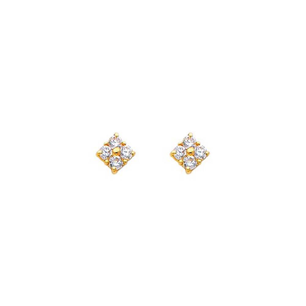 14K Yellow Gold 6mm Flower CZ Stud Earrings - Screw Back