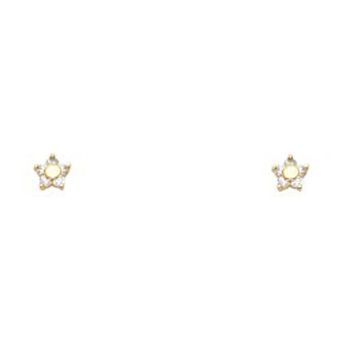 14k Yellow Gold Flower CZ Assorted Stud Earrings With Screw Back