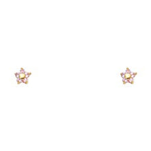 Load image into Gallery viewer, 14k Yellow Gold Flower Pink CZ Assorted Stud Earrings With Screw Back
