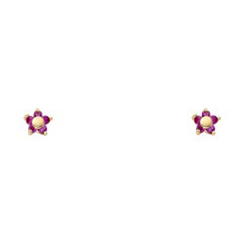 14k Yellow Gold Flower Ruby CZ Assorted Stud Earrings With Screw Back