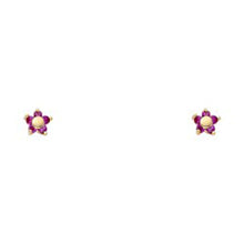 Load image into Gallery viewer, 14k Yellow Gold Flower Ruby CZ Assorted Stud Earrings With Screw Back
