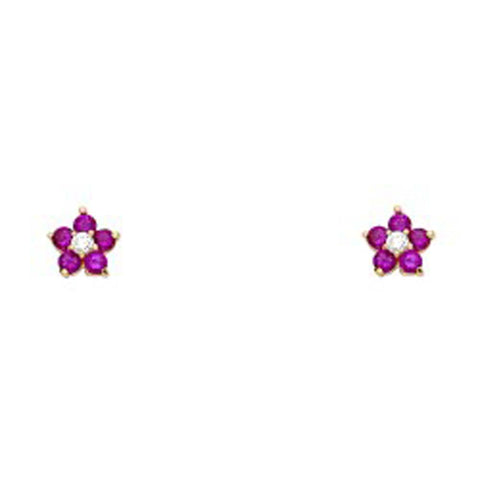 14k Yellow Gold Star Ruby CZ Assorted Stud Earrings With Screw Back