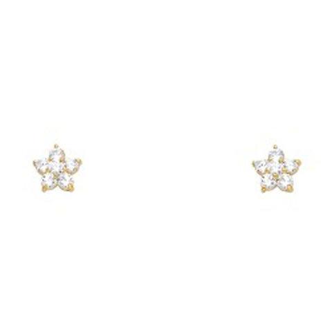 14k Yellow Gold Star CZ Assorted Stud Earrings With Screw Back