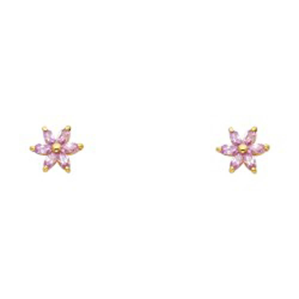 14k Yellow Gold Star Pink CZ Assorted Stud Earrings With Screw Back