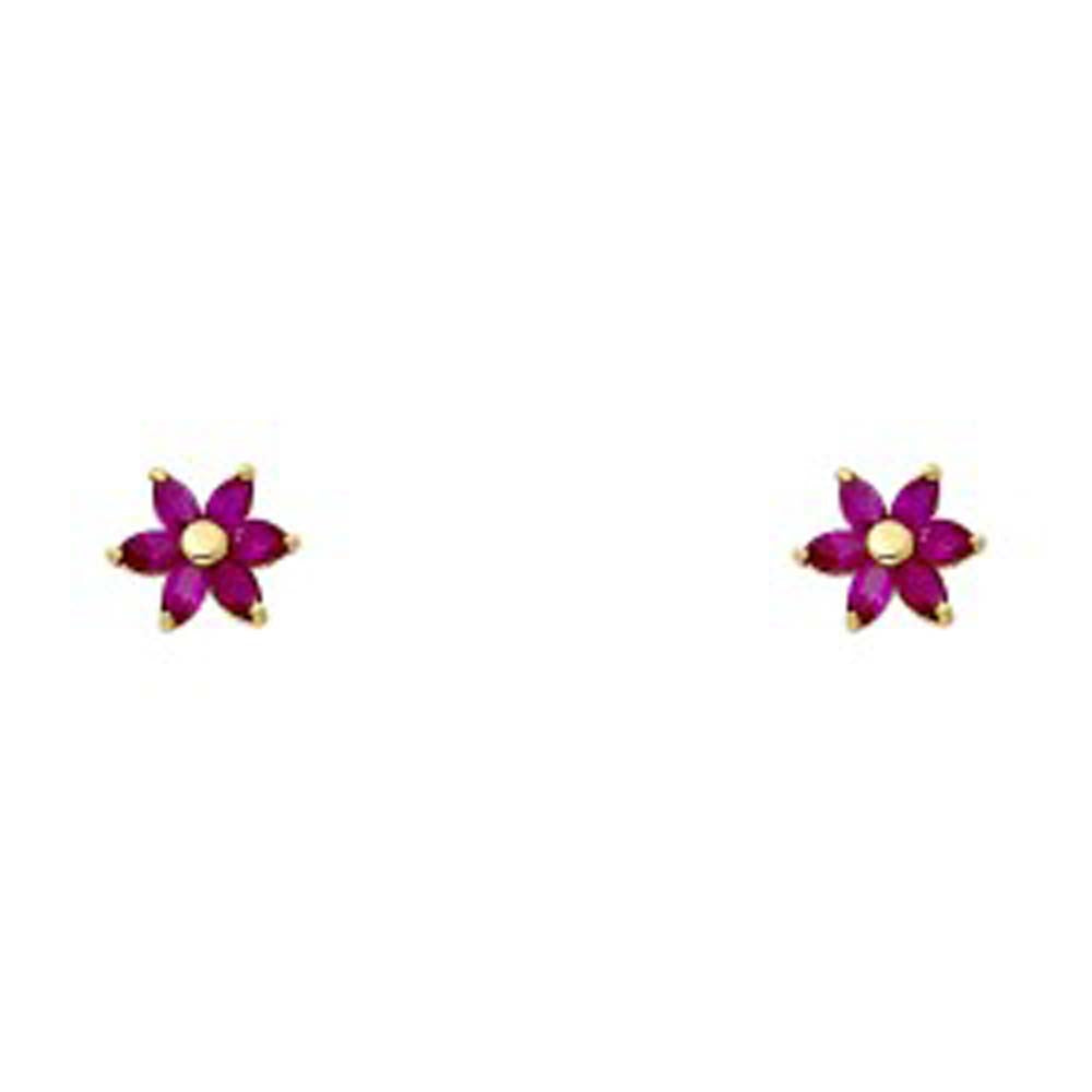 14k Yellow Gold Star Ruby CZ Assorted Stud Earrings With Screw Back