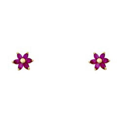 14k Yellow Gold Star Ruby CZ Assorted Stud Earrings With Screw Back