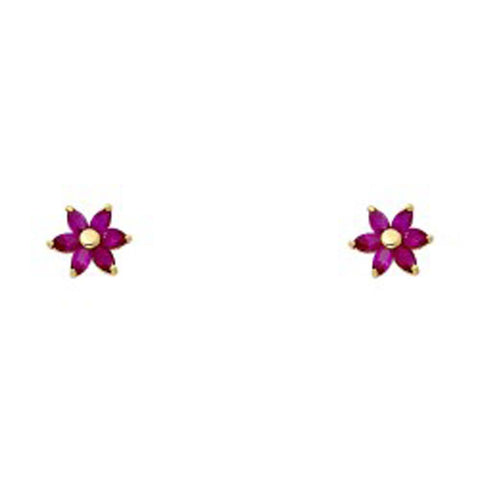 14k Yellow Gold Star Ruby CZ Assorted Stud Earrings With Screw Back