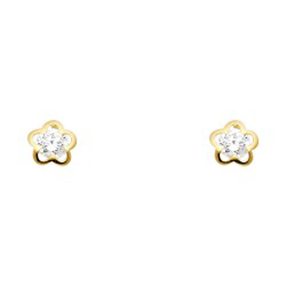 14k Yellow Gold Plumeria CZ Assorted Stud Earrings With Screw Back