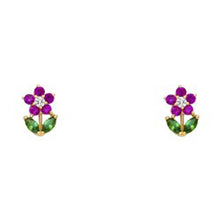 Load image into Gallery viewer, 14k Yellow Gold Flower With Ruby And Emerald Assorted Stud Earrings With Screw Back