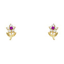 Load image into Gallery viewer, 14k Yellow Gold Leaf Flower With Ruby And CZ Assorted Stud Earrings With Screw Back