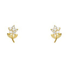 Load image into Gallery viewer, 14k Yellow Gold Leaf Flower CZ Assorted Stud Earrings With Screw Back