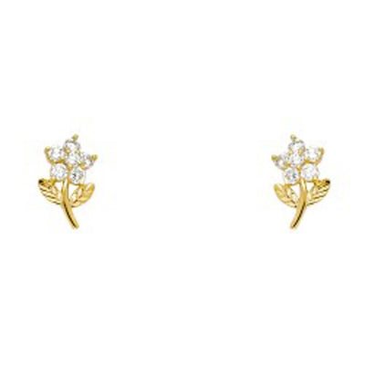 14k Yellow Gold Leaf Flower CZ Assorted Stud Earrings With Screw Back