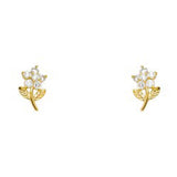 14k Yellow Gold Leaf Flower CZ Assorted Stud Earrings With Screw Back
