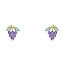 Load image into Gallery viewer, 14k Yellow Gold Grapes With Amethyst CZ Assorted Stud Earrings With Screw Back