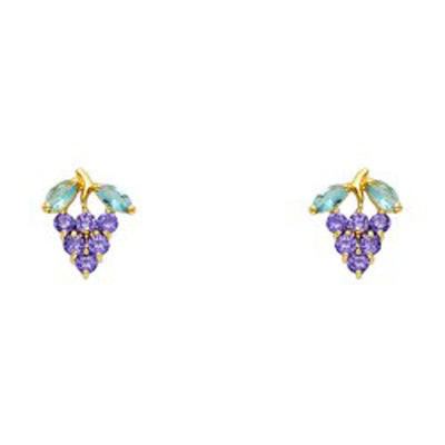 14k Yellow Gold Grapes With Amethyst CZ Assorted Stud Earrings With Screw Back