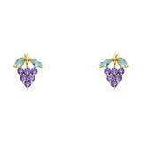 14k Yellow Gold Grapes With Amethyst CZ Assorted Stud Earrings With Screw Back