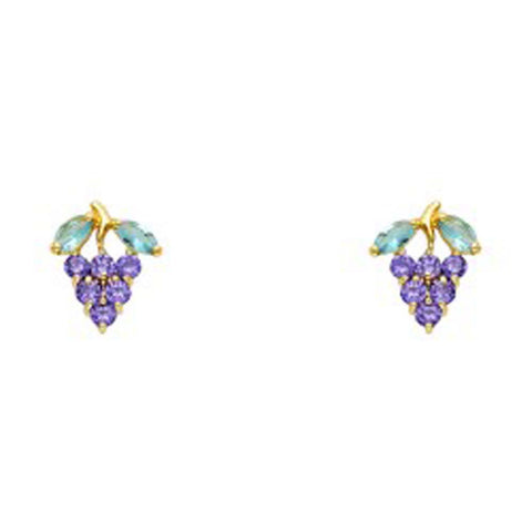 14k Yellow Gold Grapes With Amethyst CZ Assorted Stud Earrings With Screw Back