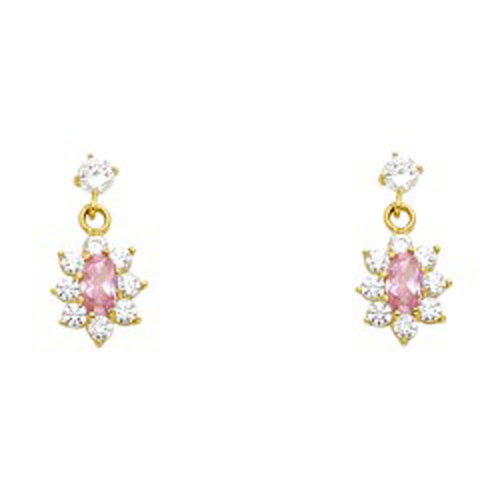 14k Yellow Gold Flower With Pink And CZ Assorted Stud Earrings With Screw Back