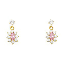 Load image into Gallery viewer, 14k Yellow Gold Flower With Pink And CZ Assorted Stud Earrings With Screw Back