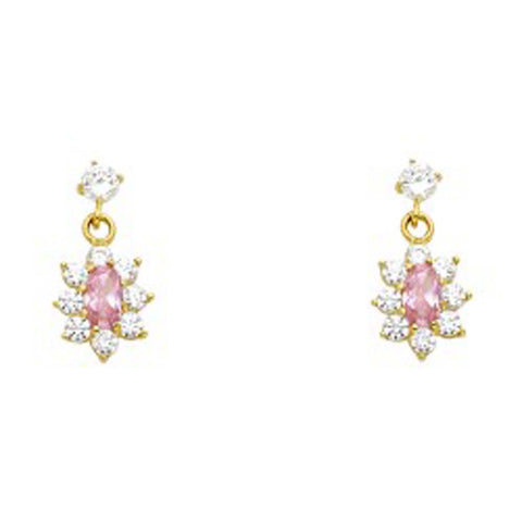 14k Yellow Gold Flower With Pink And CZ Assorted Stud Earrings With Screw Back
