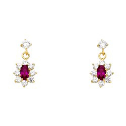 14k Yellow Gold Flower With Ruby And CZ Assorted Stud Earrings With Screw Back