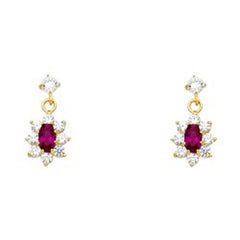 14k Yellow Gold Flower With Ruby And CZ Assorted Stud Earrings With Screw Back