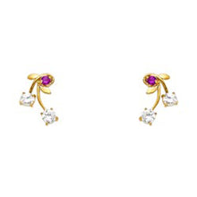 Load image into Gallery viewer, 14k Yellow Gold Leaves With Ruby And CZ Assorted Stud Earrings With Screw Back