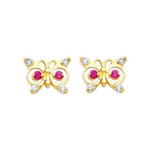 Load image into Gallery viewer, 14K Yellow Gold 9mm Butterfly Ruby CZ Stud Earrings - Screw Back