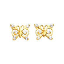 Load image into Gallery viewer, 14K Yellow Gold 9mm Butterfly CZ Stud Earrings - Screw Back