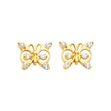 14K Yellow Gold 9mm Butterfly CZ Stud Earrings - Screw Back