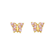 Load image into Gallery viewer, 14K Yellow Gold 7mm  Butterfly Pink CZ Hanging Stud Earrings - Screw Back