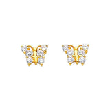 14K Yellow Gold 7mm  Butterfly CZ Hanging Stud Earrings - Screw Back