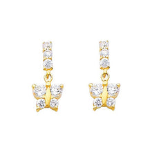 Load image into Gallery viewer, 14K Yellow Gold 6mm Butterfly CZ Hanging Stud Earrings - Screw Back