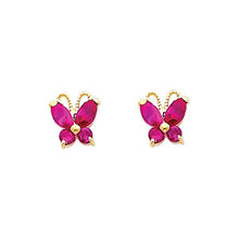 Load image into Gallery viewer, 14K Yellow Gold 6mm Butterfly Ruby CZ Stud Earrings - Screw Back