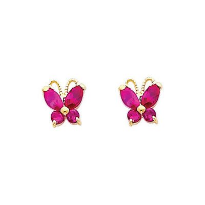 14K Yellow Gold 6mm Butterfly Ruby CZ Stud Earrings - Screw Back