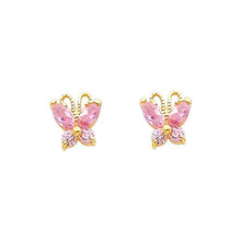 Load image into Gallery viewer, 14K Yellow Gold 6mm Butterfly Pink CZ Stud Earrings - Screw Back