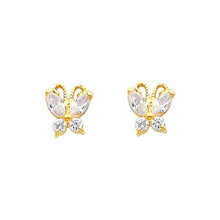 Load image into Gallery viewer, 14K Yellow Gold 6mm Butterfly CZ Stud Earrings - Screw Back